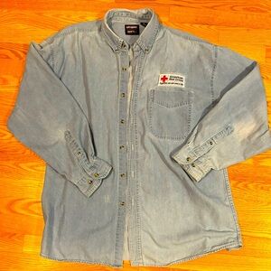 Men’s Xl denim work shirt button down with Red Cross patch